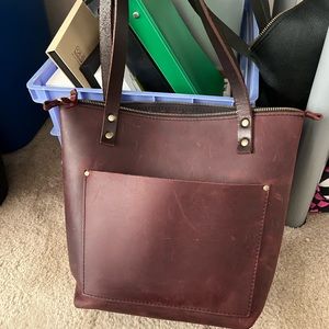 Portland leather Merlot zipper tote